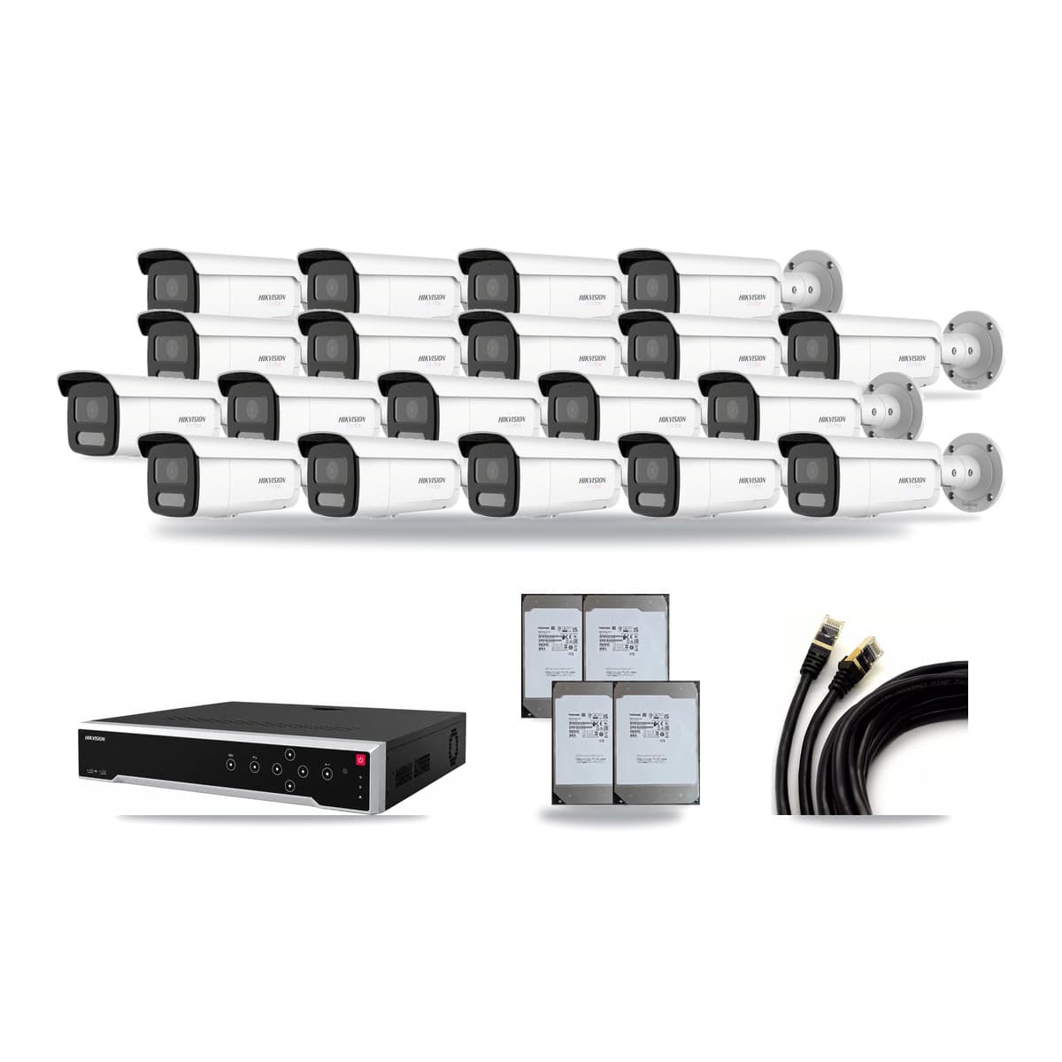 Hikvision 32-Channel 4K CCTV Kit — 19 White Bullet Cameras + 4× 14TB Recording - Image 1