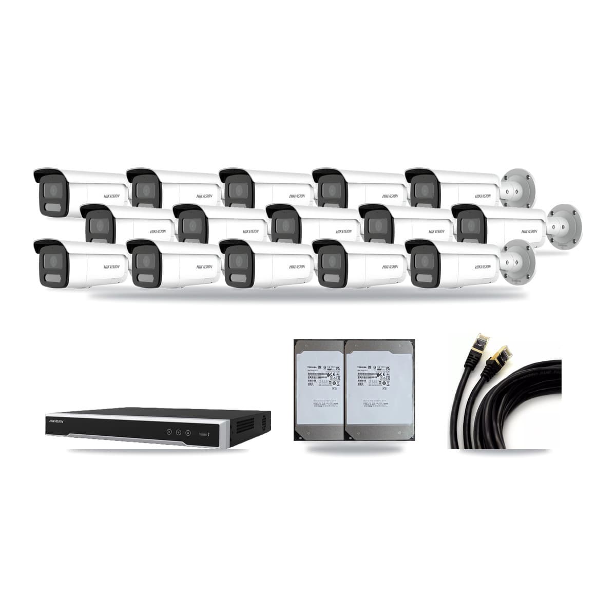 Hikvision 16-Channel 4MP – 4K CCTV Kit — 10 4MP + 5 White 4K Bullet Cameras + 2× 14TB Recording (DS-7616NI-M2 Recorder) - Image 1