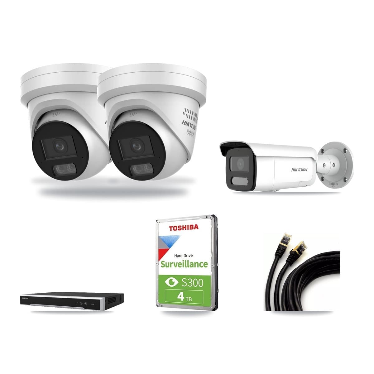 Hikvision 8-Channel 4MP CCTV Kit — 2 DS-2CD2347G3 Turret + 1 DS-2CD2T47G2H Bullet Cameras + 4TB Recording (DS-7608NI-M2 Recorder) - Image 1