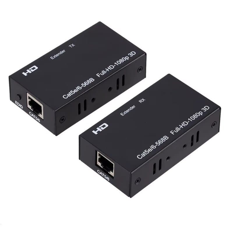 HDMI Extender Over Ethernet RJ45 - Cat5e/Cat6 - 1080P Full HD – 30m (100ft) Transmitter & Receiver Kit + 2x EU PSU