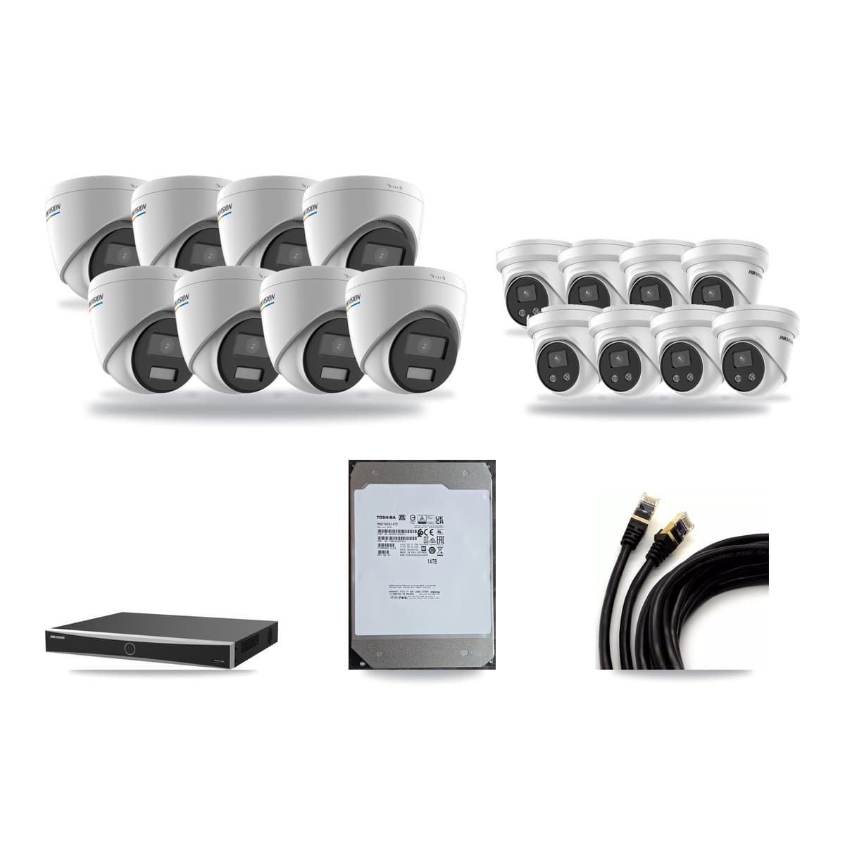 Hikvision 16-Channel 2MP – 5MP CCTV Kit — 8 2MP + 8 5MP Turret Cameras + 14TB Recording (DS-7616NXI Recorder) - Image 1