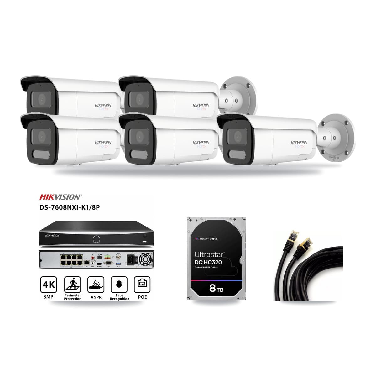 Hikvision 8-Channel 4K CCTV Kit — 5 Bullet Cameras + 8TB Recording - Image 1