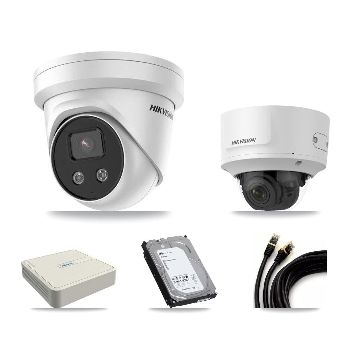 Hikvision & HiLook 8-Channel 2MP – 5MP CCTV Kit — 1 2MP Dome + 7 5MP Turret Cameras + 6TB Recording (NVR-108H-D Recorder)