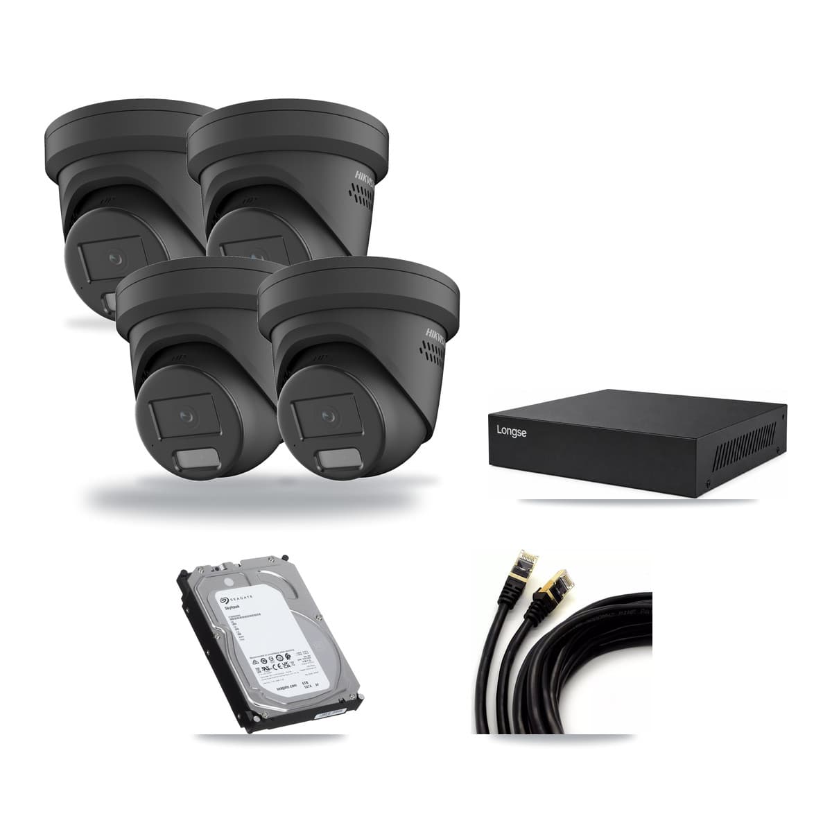 Hikvision & Longse 8-Channel 4MP CCTV Kit — 4 Black Turret Cameras + 6TB Recording - Image 1