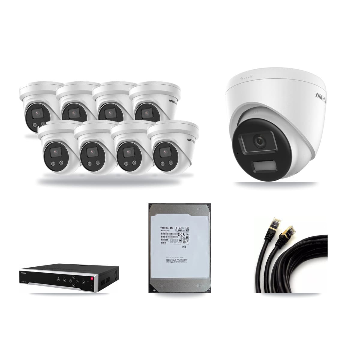 Hikvision 32-Channel 5MP – 4K CCTV Kit — 1 DS-2CD1383G2-LIU 4K + 8 DS-2CD3356G2-ISU 5MP Turret Cameras + 14TB Recording (DS-7732NI-M4/24P Recorder) - Image 1