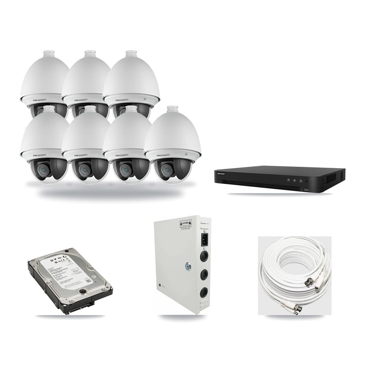 Hikvision 16-Channel 2MP CCTV Kit — 7 DS-2AE4225T PTZ Cameras + 5TB Recording (DS-7216HGHI Recorder) - Image 1