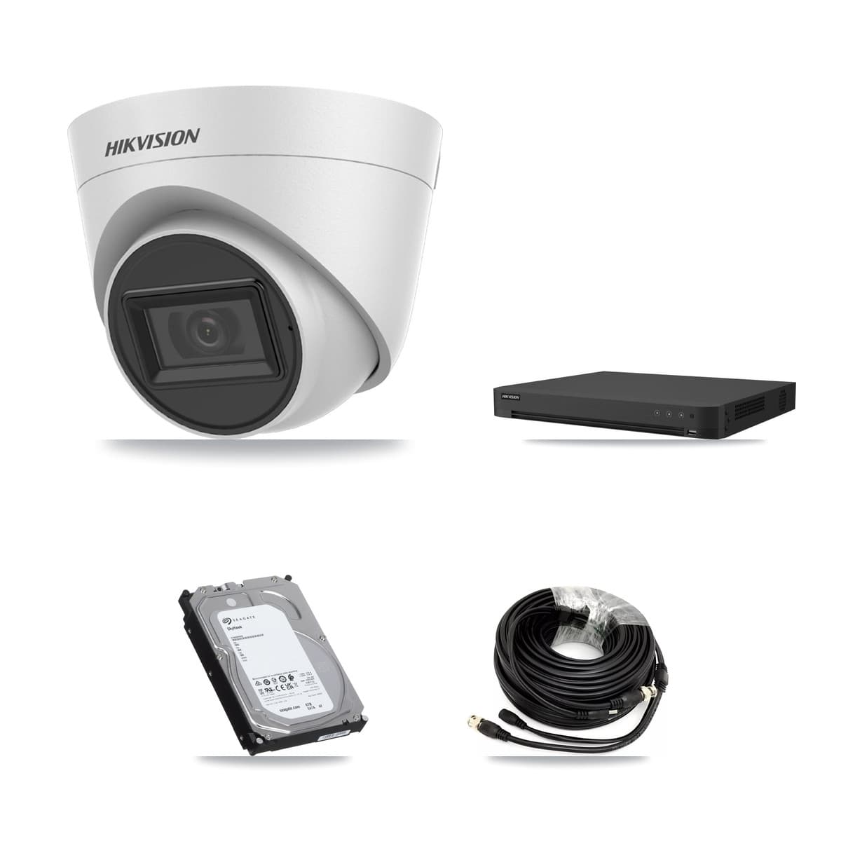 Hikvision iDS-7216HUHI-M2/XT 16-Channel DVR CCTV Kit — 5× DS-2CE78H0T-IT3FS White 5MP Cameras + 6TB HDD