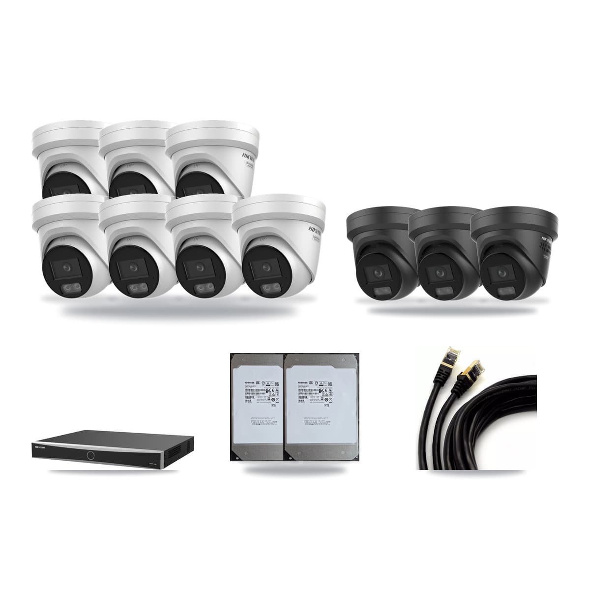 Hikvision 16-Channel 4K CCTV Kit — 7 + 3 Black Turret Cameras + 2× 14TB Recording - Image 1