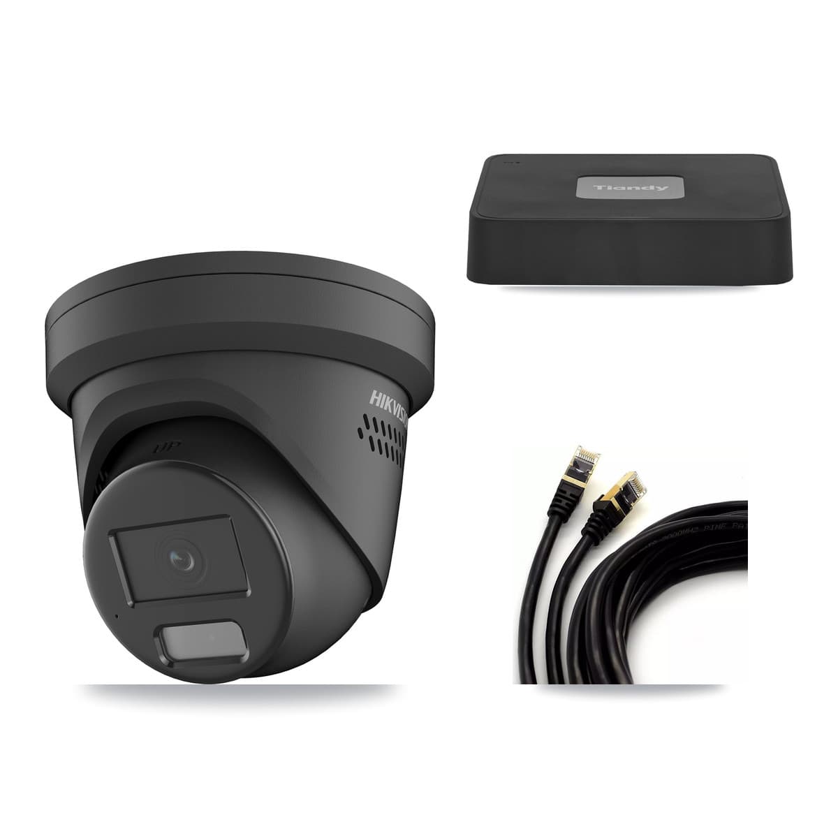 Hikvision & Tiandy 4-Channel 4MP CCTV Kit — 2 Black Turret Cameras + 3TB Recording