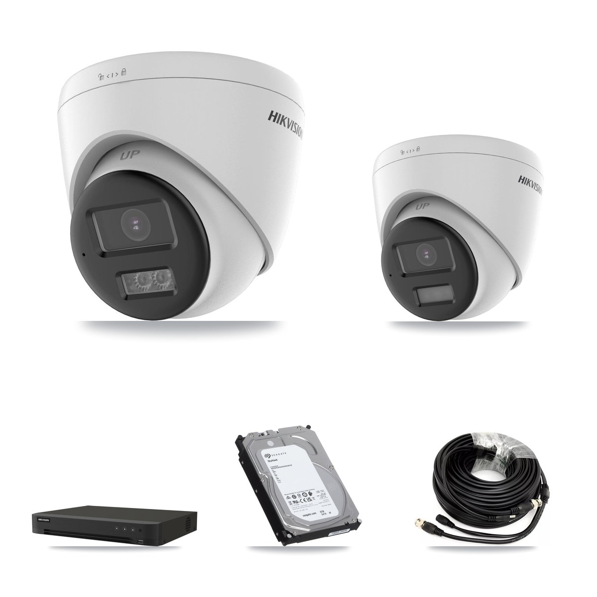 Hikvision 8-Channel 5MP CCTV Kit — 1 DS-2CE78K0T-LPTS + 4 DS-2CE78K0T-LTS Turret Cameras + 6TB Recording (IDS-7208HUHI-M1/XT Recorder) - Image 1