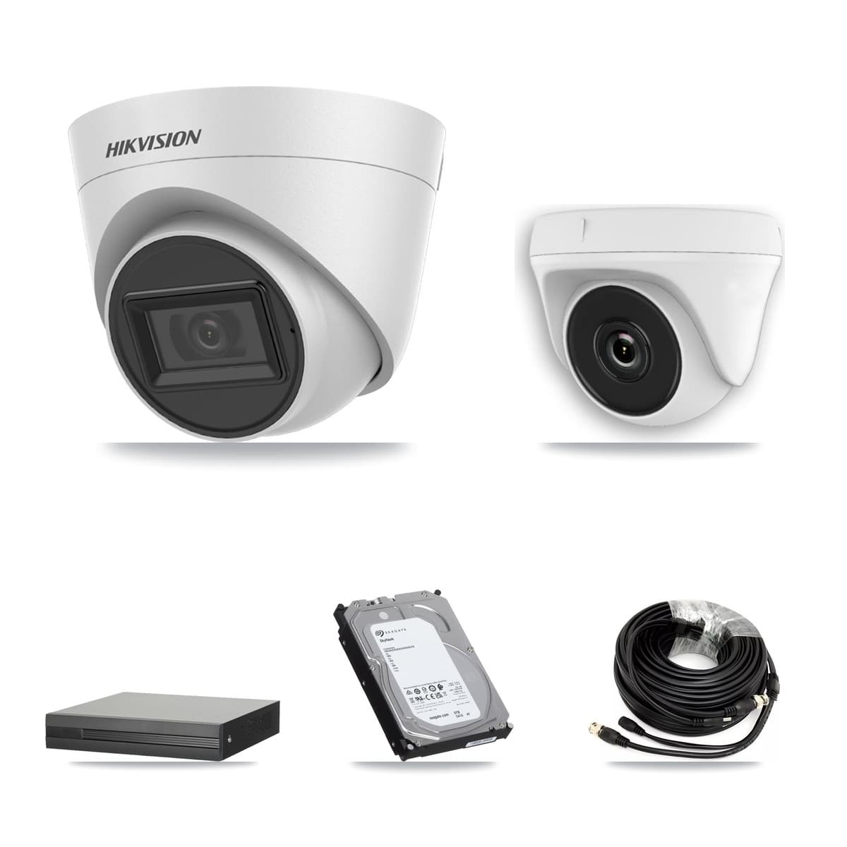 Hikvision 4-Channel 2MP – 5MP CCTV Kit — 3 White 5MP Turret + 1 White 2MP Dome Cameras + 6TB Recording (XVR-3104HS Recorder)