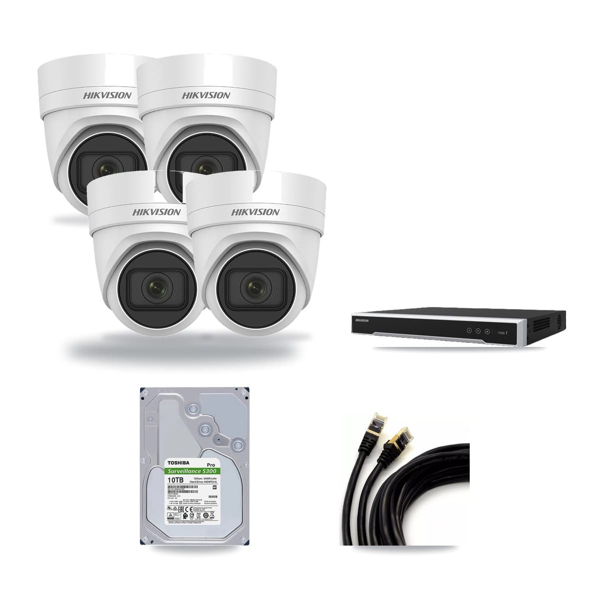 Hikvision 16-Channel 4K CCTV Kit — 4 DS-2CD2H83G0 Turret Cameras + 10TB Recording (DS-7616NI-M2 Recorder) - Image 1