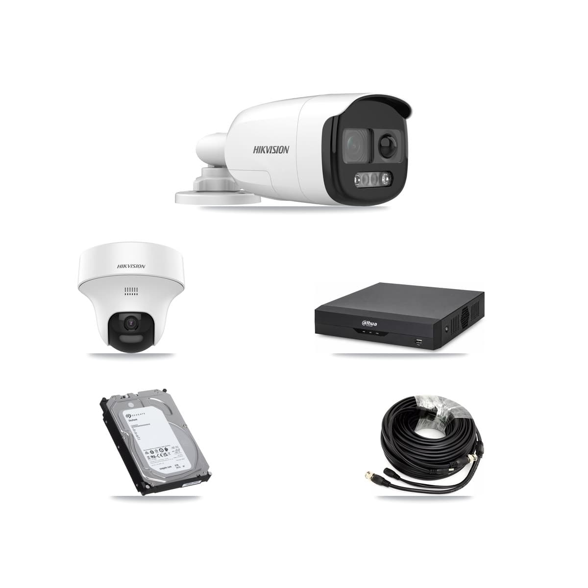 Hikvision & Dahua 4-Channel 5MP CCTV Kit — 2 DS-2CE12KF3T Bullet + 2 DS-2CE70K0T Turret Cameras + 6TB Recording