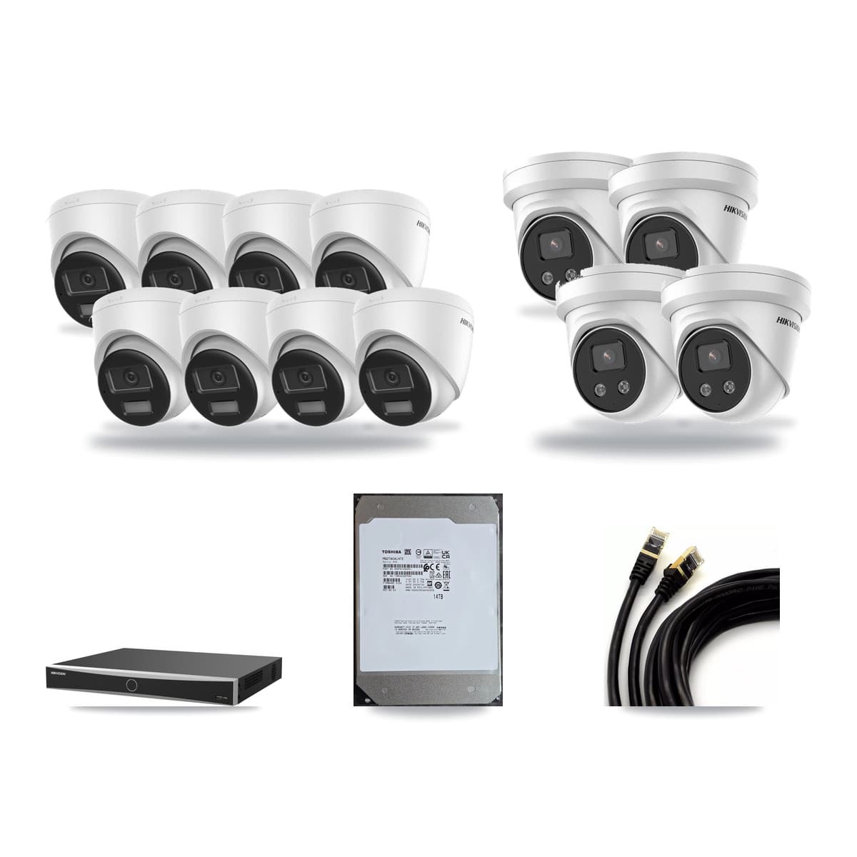 Hikvision 16-Channel 5MP – 4K CCTV Kit — 8 DS-2CD1383G2-LIU 4K + 4 DS-2CD3356G2-ISU 5MP Turret Cameras + 14TB Recording (DS-7616NXI-K2/16P(E) Recorder) - Image 1