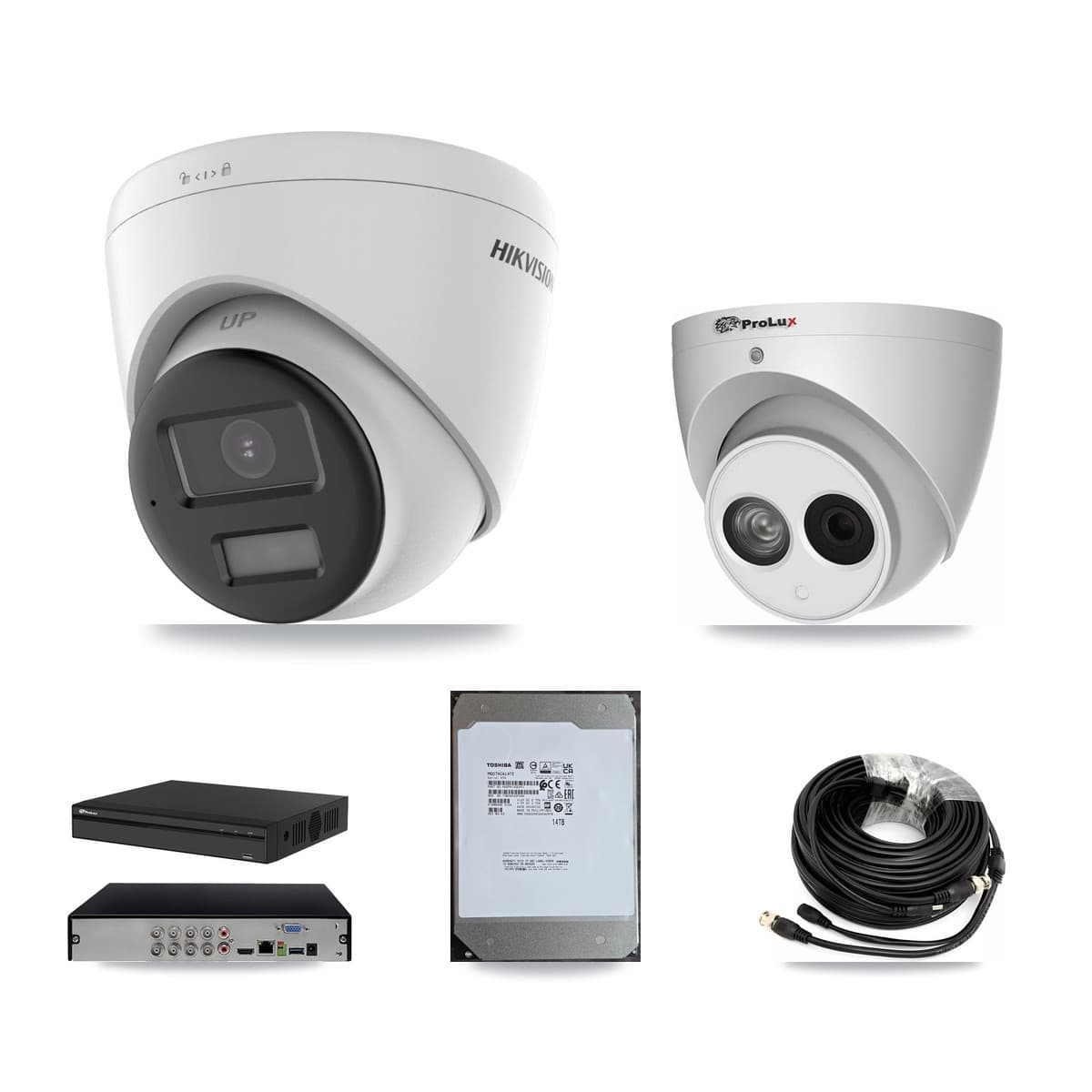 Hikvision & Prolux 8-Channel 4MP – 4K CCTV Kit — 4 4K + 1 4MP Turret Cameras + 14TB Recording - Image 1