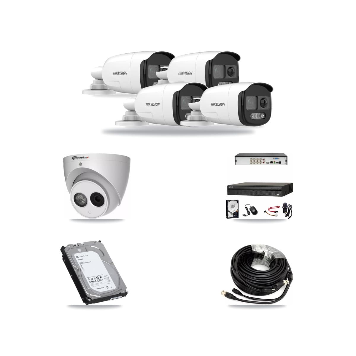 8-Channel 4MP – 5MP CCTV Kit — 4 DS-2CE12KF3T 5MP Bullet + 1 PXC-612C4W-A 4MP Turret Cameras + 6TB Recording (XVR-3108AD Recorder) - Image 1