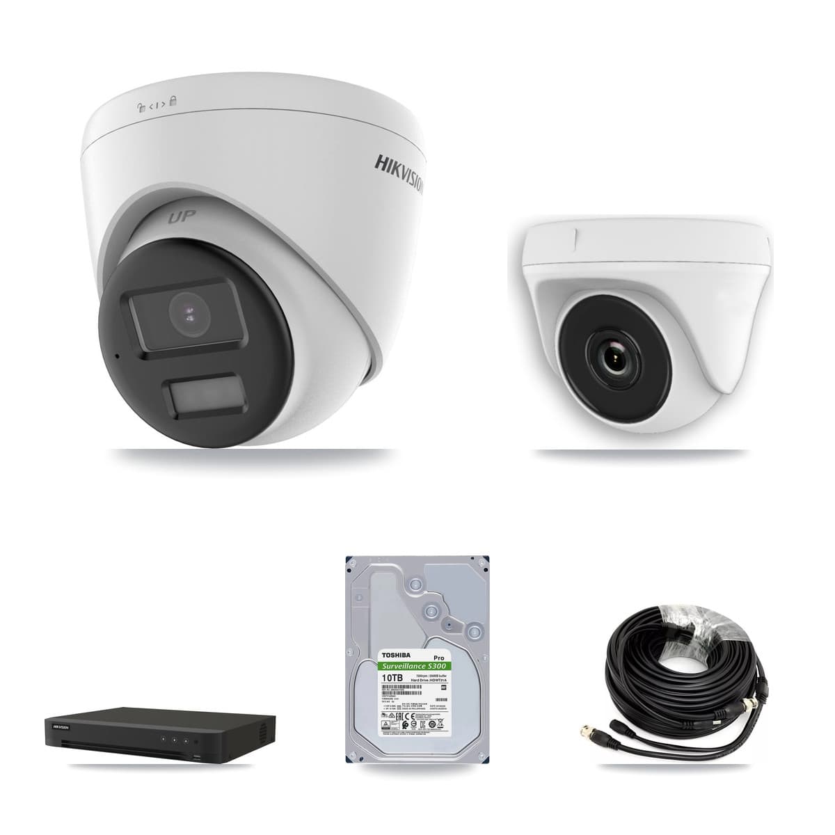 Hikvision 16-Channel 2MP – 5MP CCTV Kit — 6 DS-2CE78K0T 5MP Turret + 2 White HDT-2MP-N20W 2MP Dome Cameras + 10TB Recording