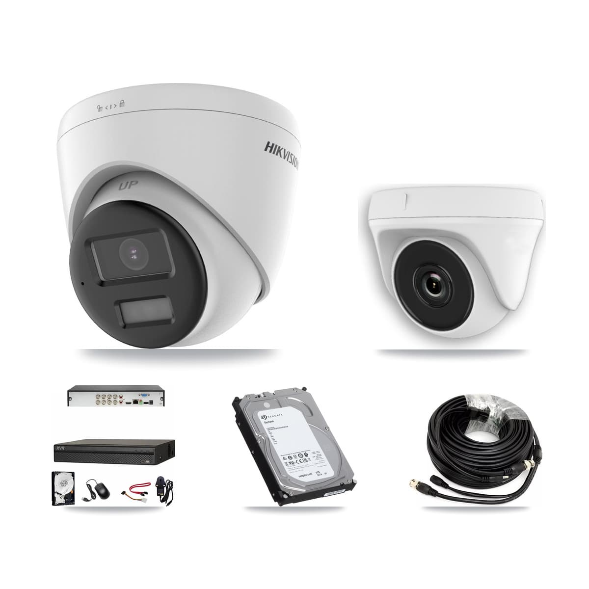 Hikvision & Dahua 8-Channel 2MP – 4K CCTV Kit — 2 4K Turret + 1 White 2MP Dome Cameras + 6TB Recording