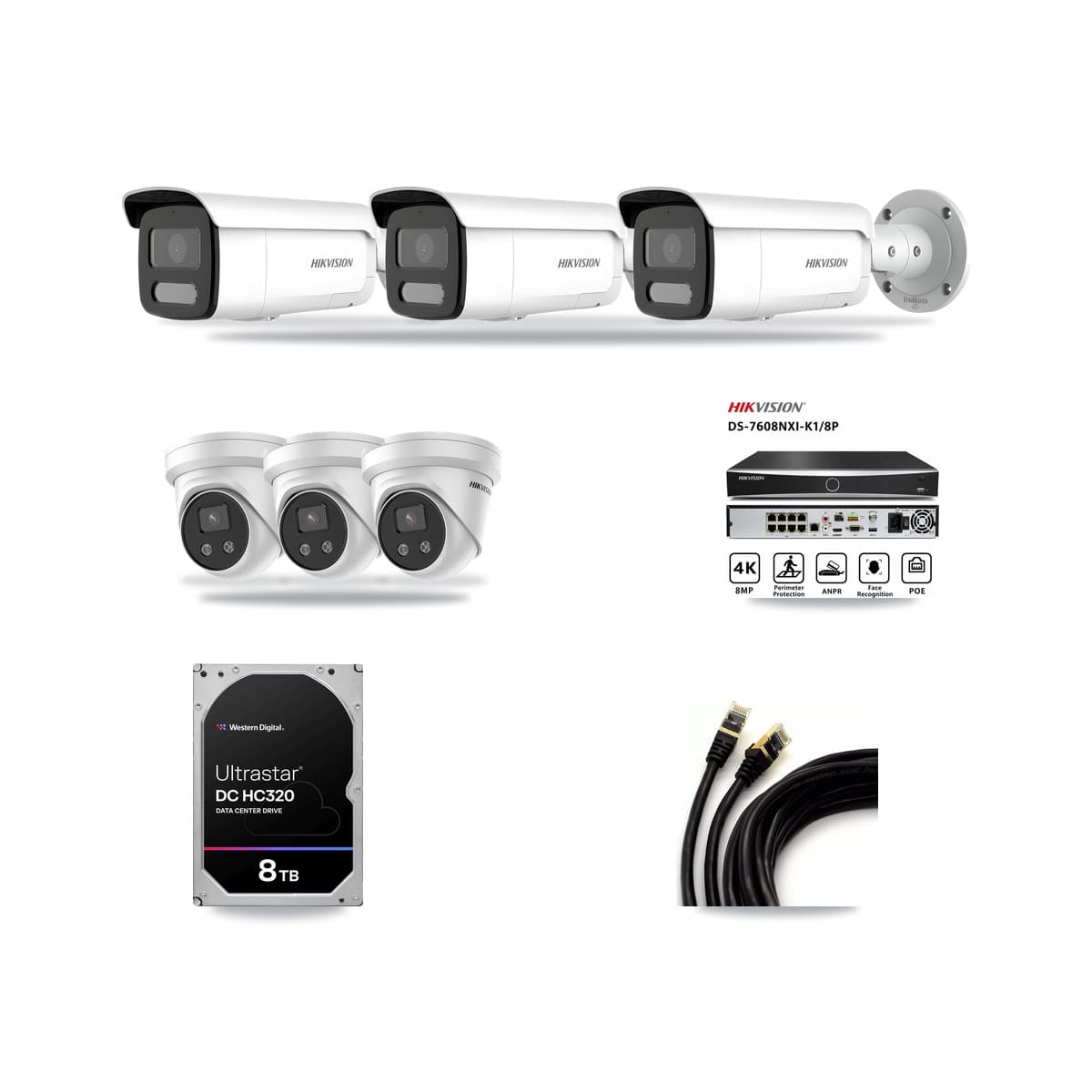 Hikvision 8-Channel 4MP – 5MP CCTV Kit — 3 4MP Bullet + 3 5MP Turret Cameras + 8TB Recording - Image 1