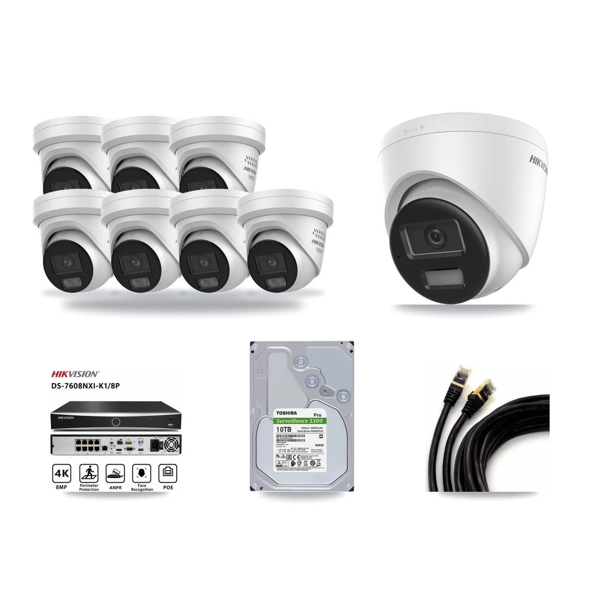 Hikvision 8-Channel 4MP – 4K CCTV Kit — 1 4K + 7 4MP Turret Cameras + 10TB Recording - Image 1