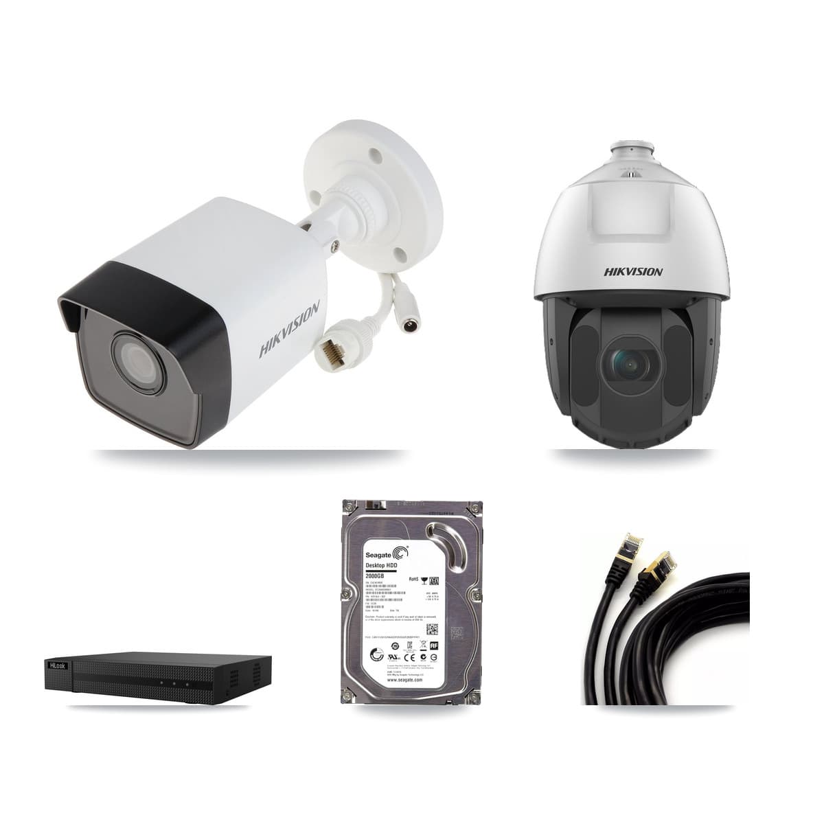 Hikvision & HiLook 8-Channel 2MP – 5MP CCTV Kit — 1 5MP Bullet + 1 2MP PTZ Cameras + 2TB Recording (NVR-108MH-D Recorder) - Image 1