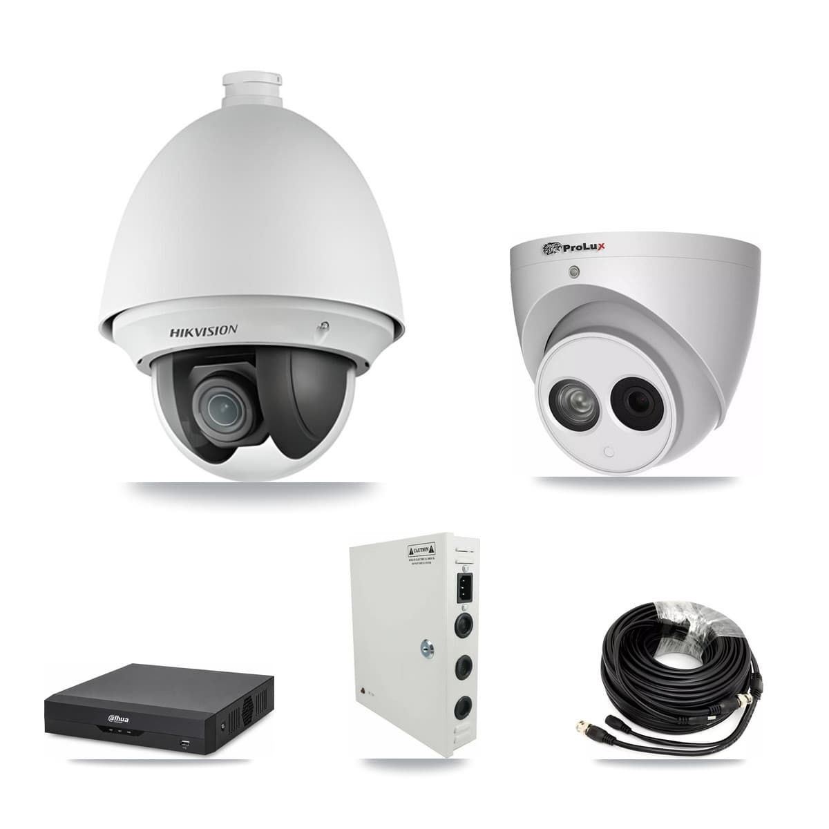 4-Channel 2MP – 4MP CCTV Kit — 3 2MP PTZ + 1 4MP Turret Cameras + 3TB Recording (DH-XVR5104HS Recorder)