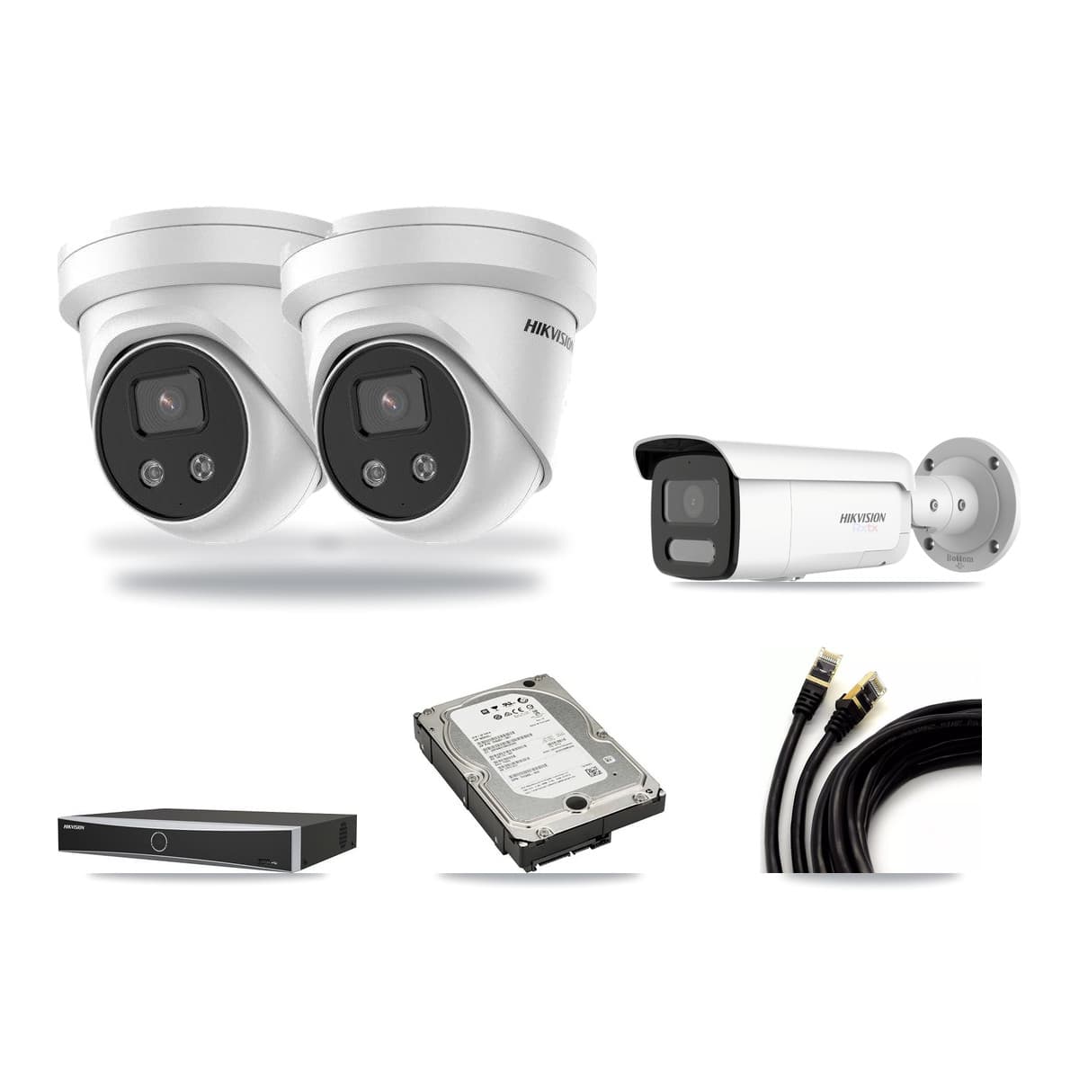Hikvision 4-Channel 5MP – 4K CCTV Kit — 1 4K Bullet + 2 5MP Turret Cameras + 5TB Recording - Image 1