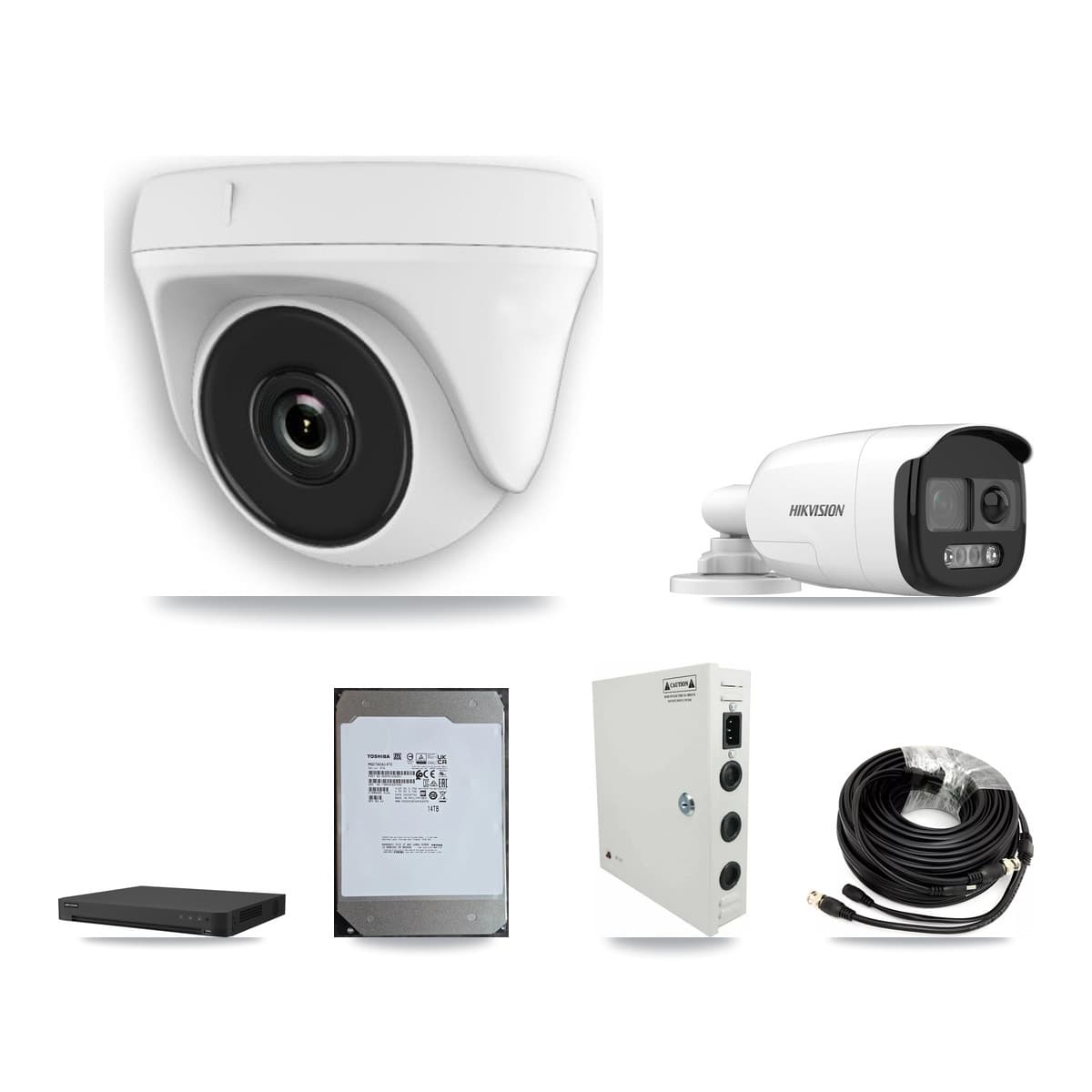 Hikvision 16-Channel 2MP – 5MP CCTV Kit — 5 DS-2CE12KF3T 5MP Bullet + 10 White HDT-2MP-N20W 2MP Dome Cameras + 14TB Recording