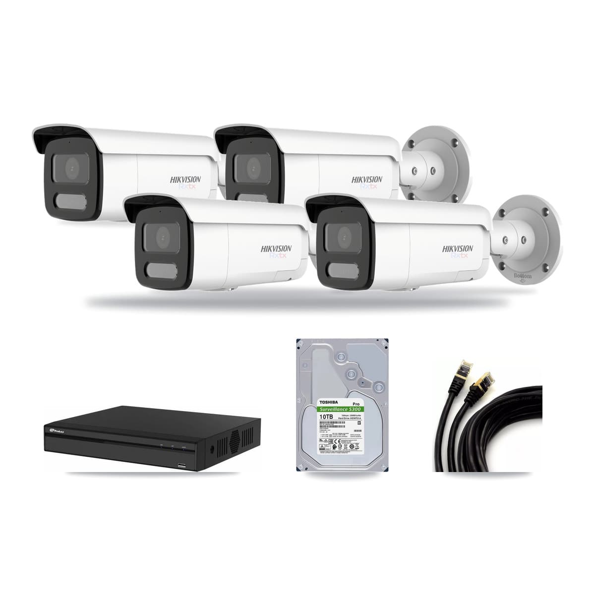 Hikvision & Prolux 4-Channel 4K CCTV Kit — 4 White Bullet Cameras + 10TB Recording - Image 1