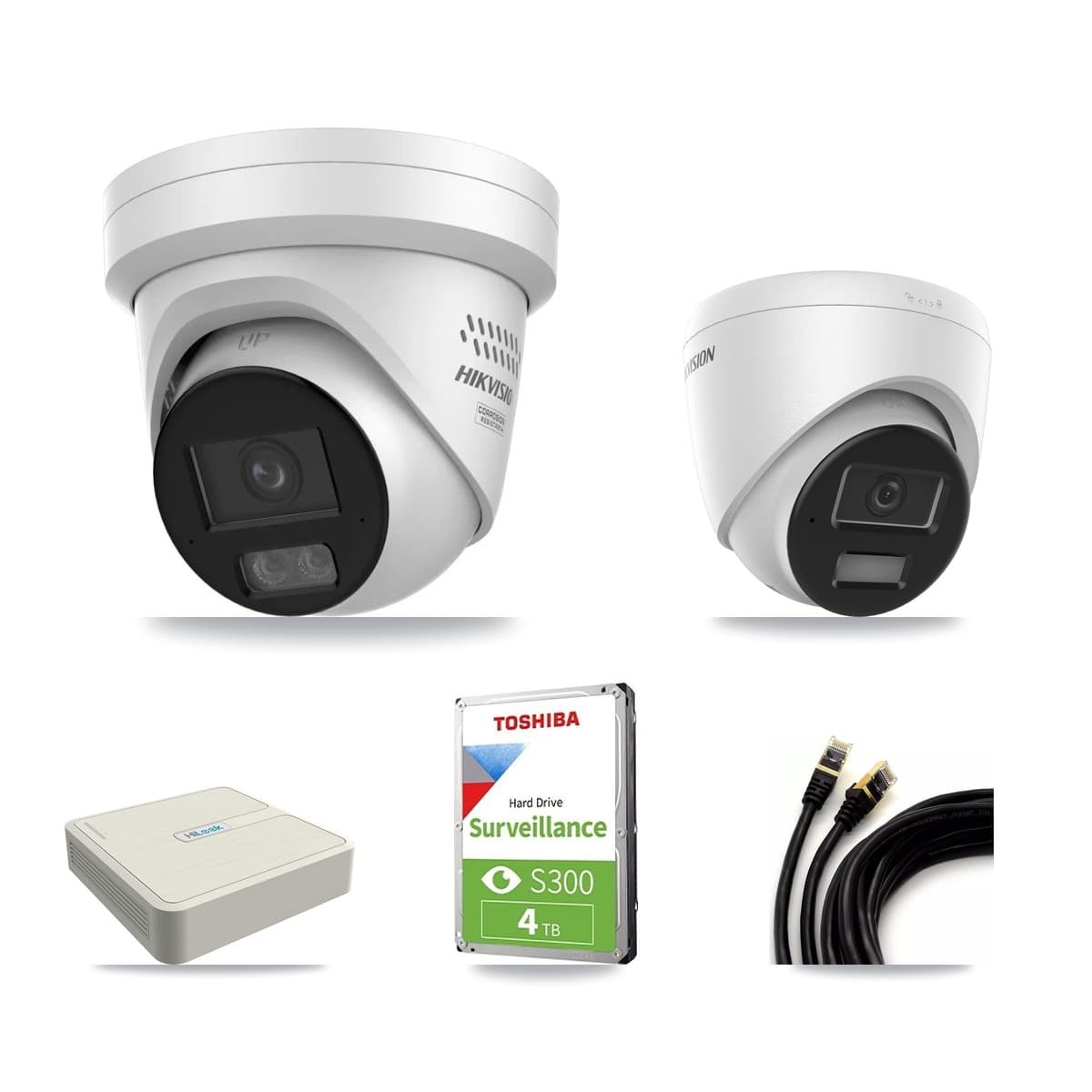 Hikvision & HiLook 8-Channel 4MP CCTV Kit — 1 DS-2CD1343G2 + 2 DS-2CD2347G3 Turret Cameras + 4TB Recording