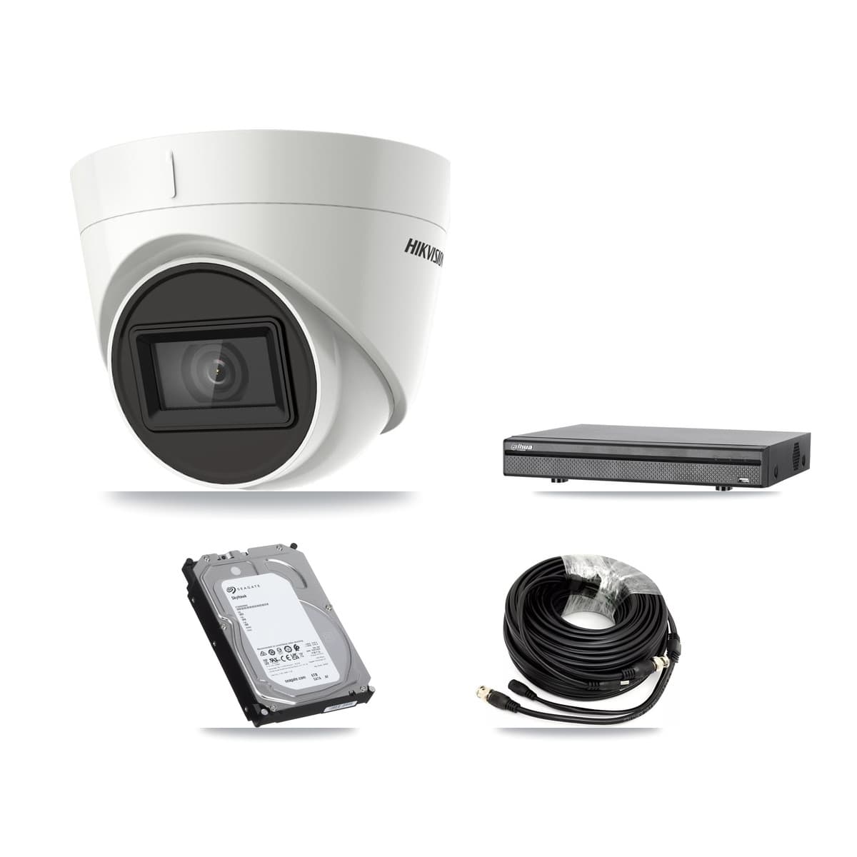 Hikvision & Dahua 8-Channel 4K CCTV Kit — 4 Turret Cameras + 6TB Recording (DH-XVR5108H Recorder)
