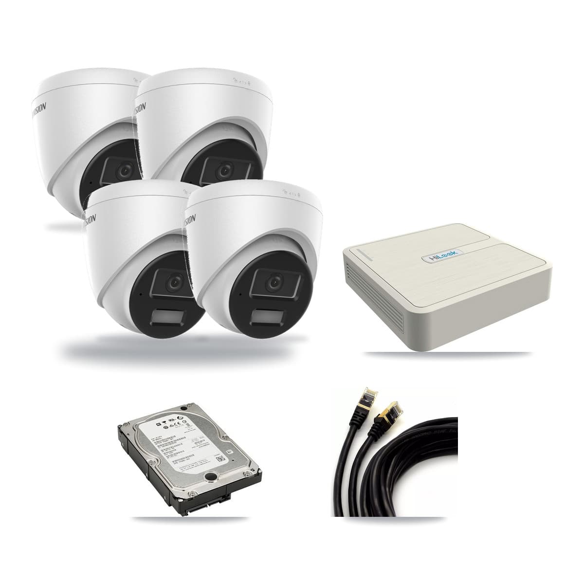 Hikvision & HiLook 8-Channel 4MP CCTV Kit — 4 DS-2CD1343G2 Turret Cameras + 5TB Recording (NVR-108H-D Recorder) - Image 1