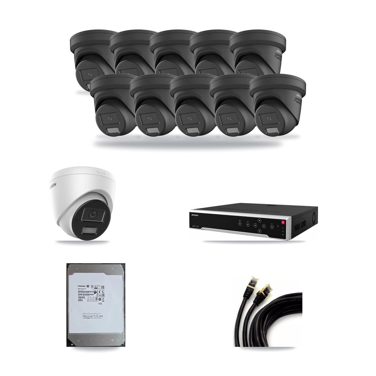 Hikvision 32-Channel 4MP CCTV Kit — 1 DS-2CD1343G2 + 10 DS-2CD2347G2 Turret Cameras + 14TB Recording - Image 1