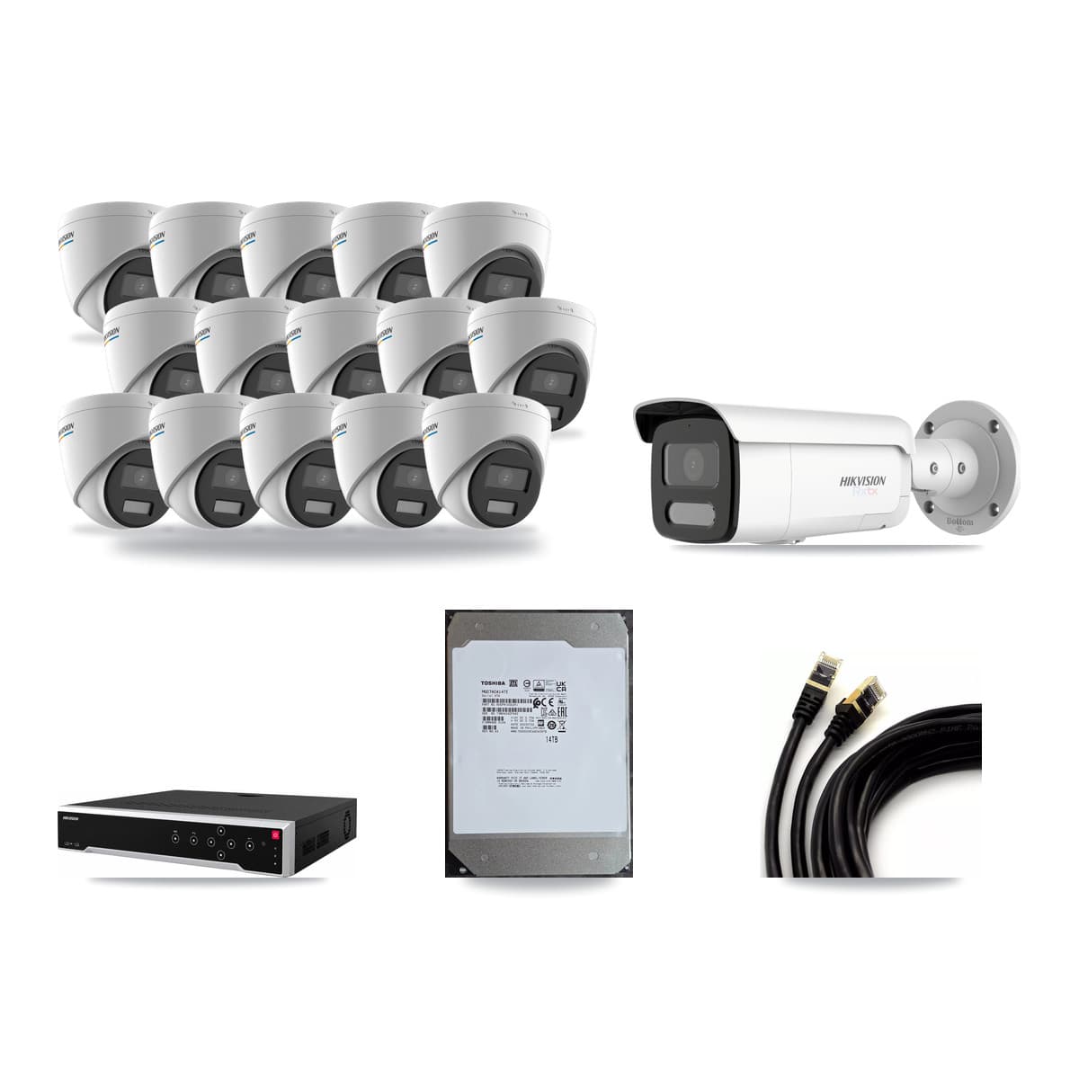 Hikvision 32-Channel 2MP – 4K CCTV Kit — 15 2MP Turret + 1 4K Bullet Cameras + 14TB Recording - Image 1
