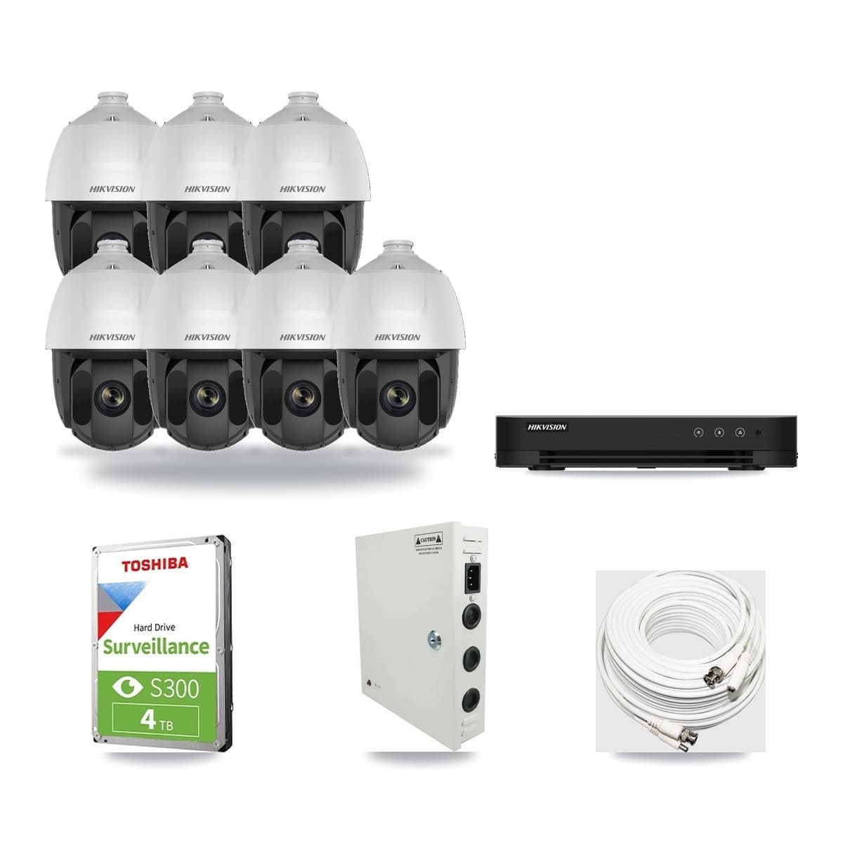 Hikvision 8-Channel 2MP CCTV Kit — 7 DS-2AE5225TI PTZ Cameras + 4TB Recording - Image 1