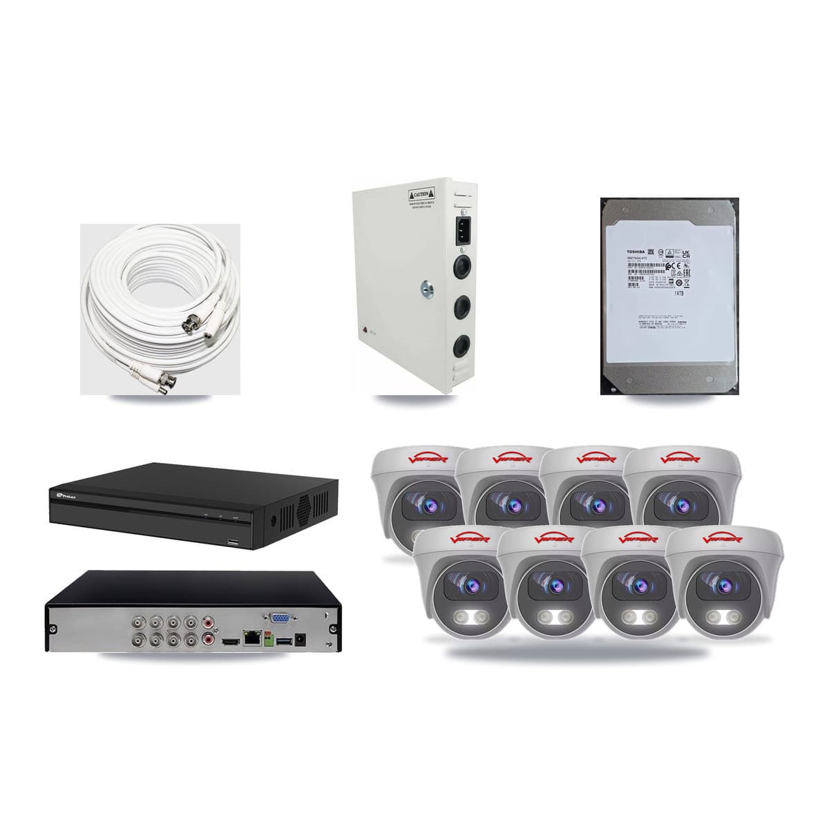 Prolux 8-channel CCTV kit: 8 cameras (8× 5MP Camera), 14TB hard drive