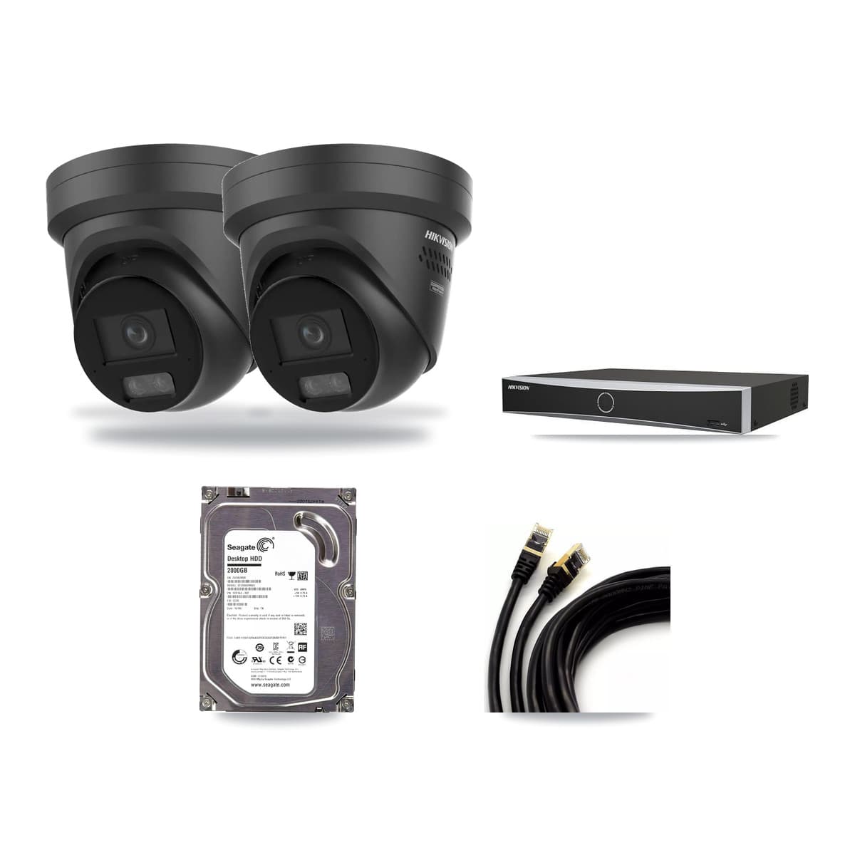 Hikvision 4-Channel 4K CCTV Kit — 2 Black DS-2CD2387G3 Turret Cameras + 2TB Recording - Image 1