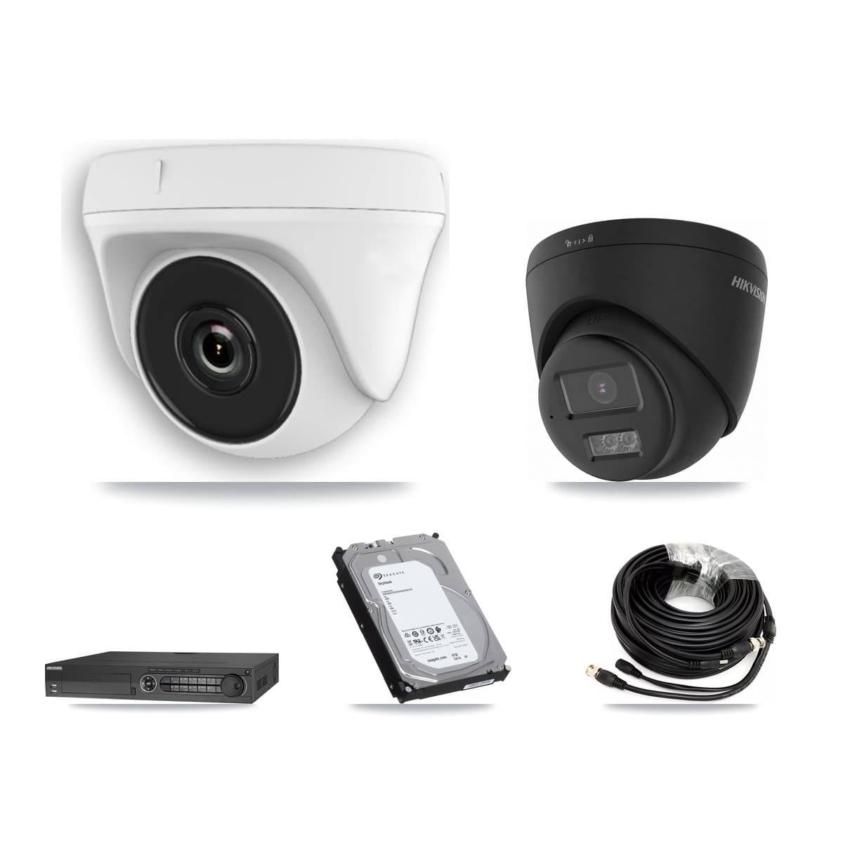 Hikvision 32-Channel 2MP – 4K CCTV Kit — 1 Black 4K Turret + 4 White 2MP Dome Cameras + 6TB Recording