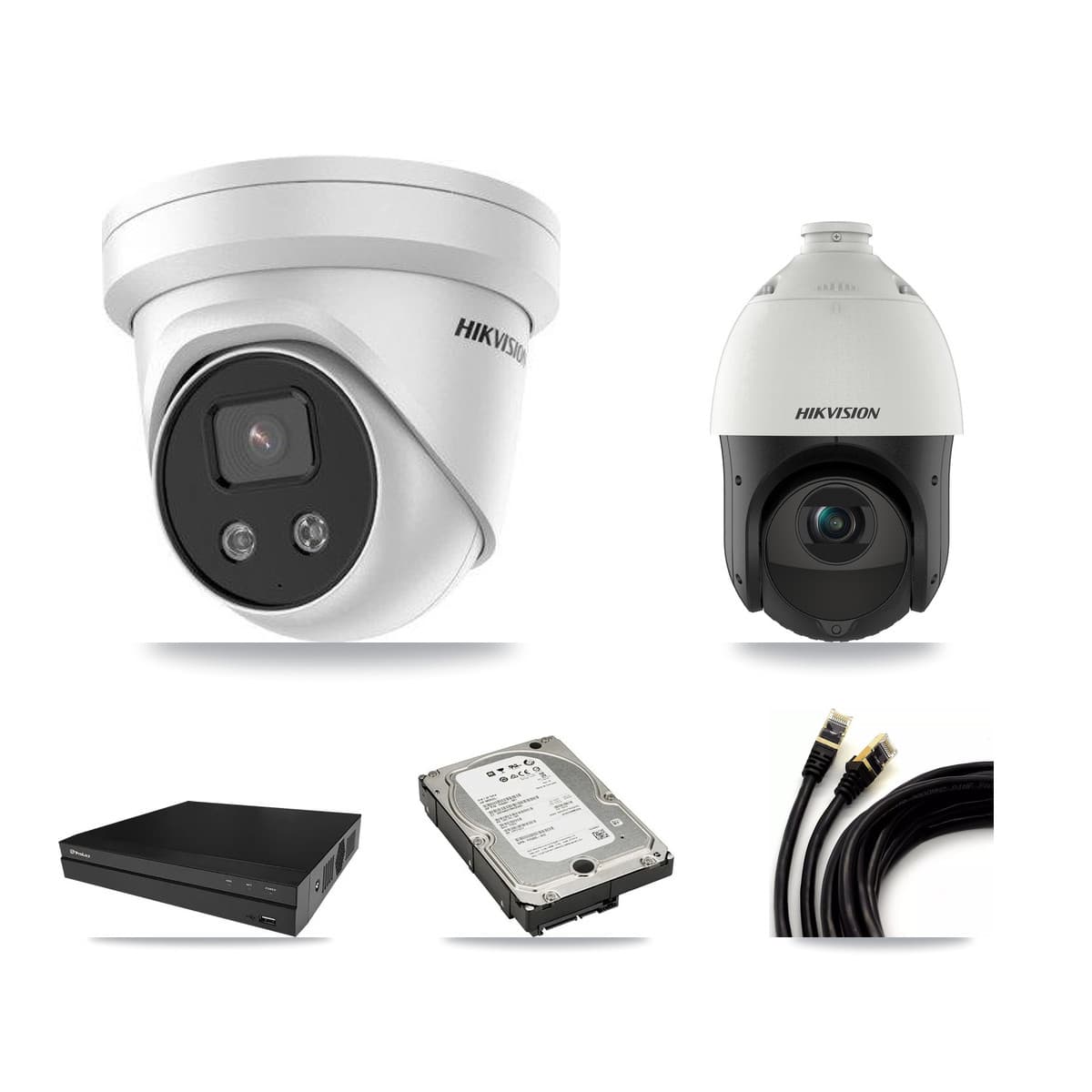Hikvision & Prolux 8-Channel 4MP – 5MP CCTV Kit — 3 5MP Turret + 1 4MP PTZ Cameras + 5TB Recording