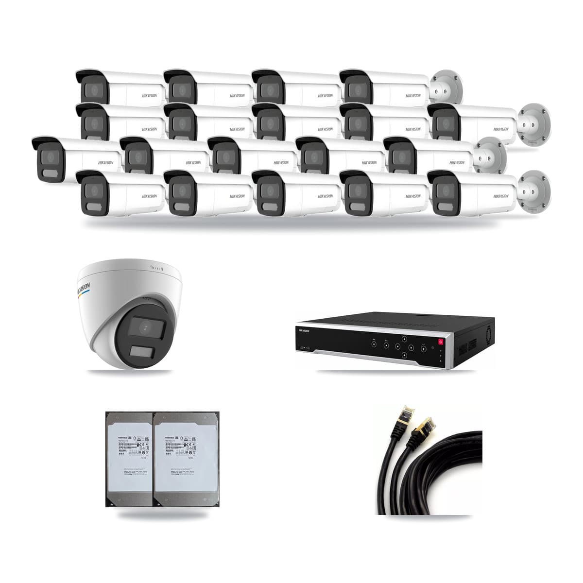 Hikvision 32-Channel 2MP – 4MP CCTV Kit — 1 2MP Turret + 19 4MP Bullet Cameras + 2× 14TB Recording - Image 1