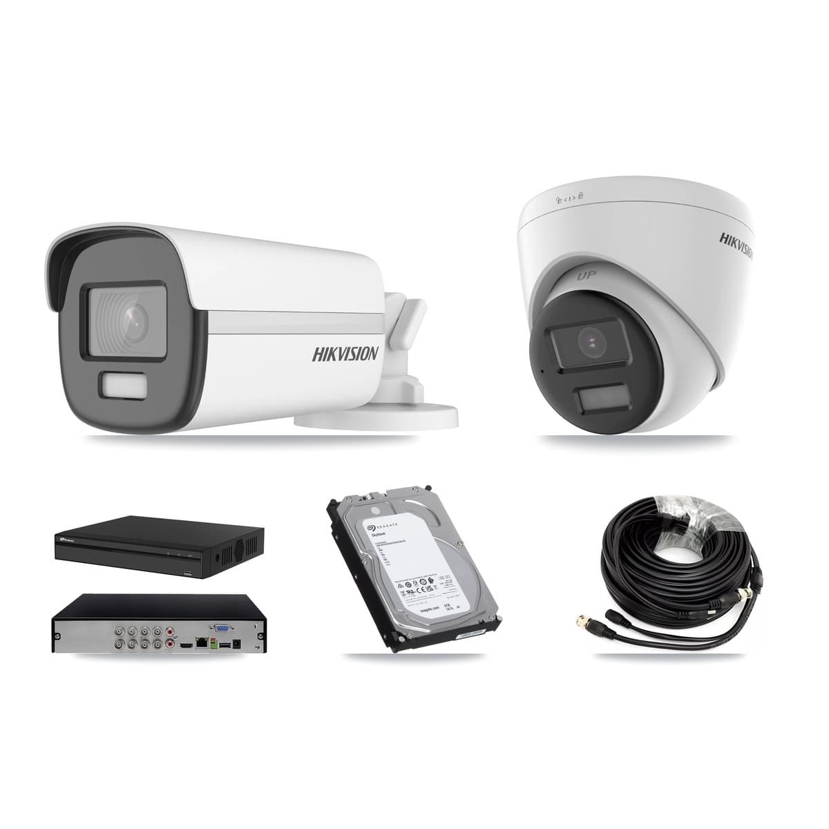 Hikvision & Prolux 8-Channel 4K CCTV Kit — 1 Bullet + 1 Turret Cameras + 6TB Recording (PXD-5108HS Recorder) - Image 1