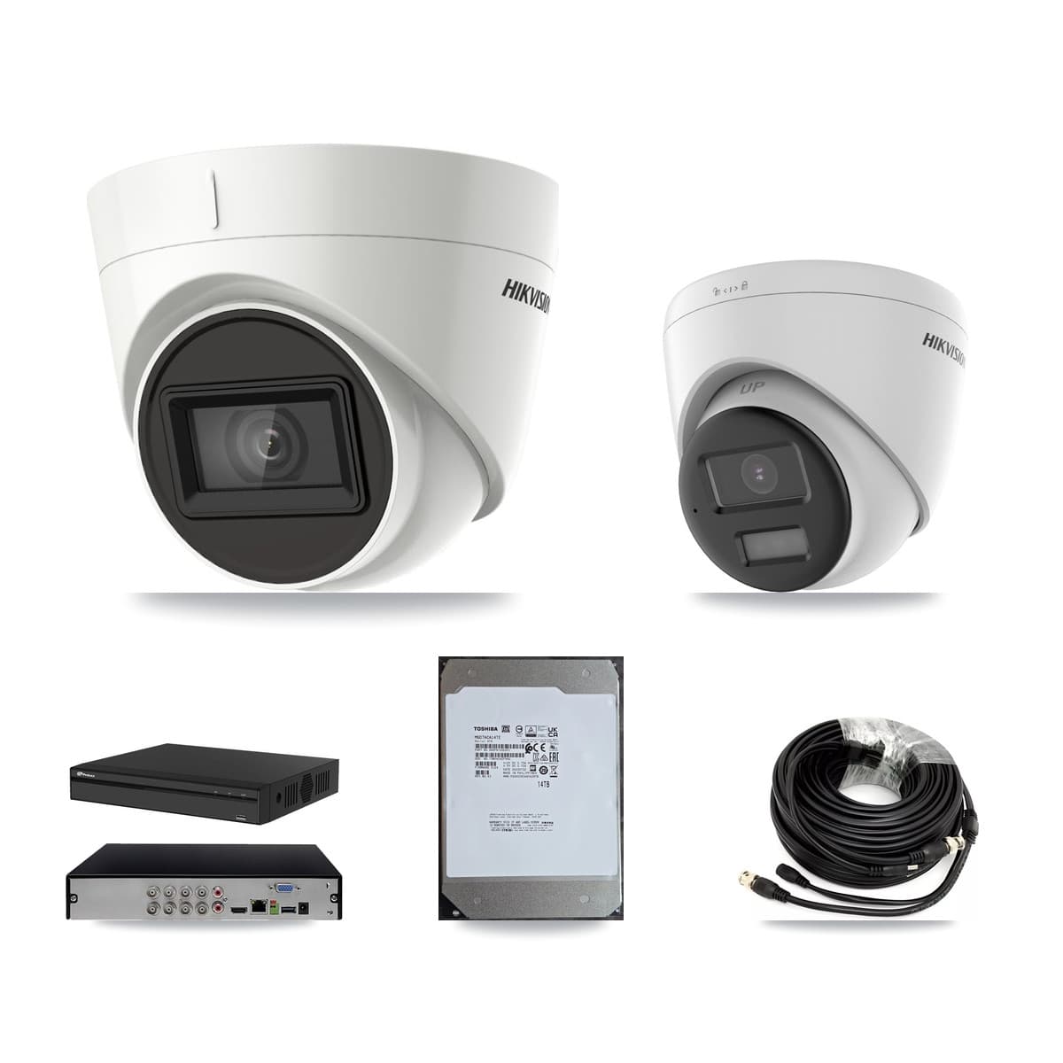 Hikvision & Prolux 8-Channel 4K CCTV Kit — 1 DS-2CE78U0T + 3 DS-2CE78U1T Turret Cameras + 14TB Recording