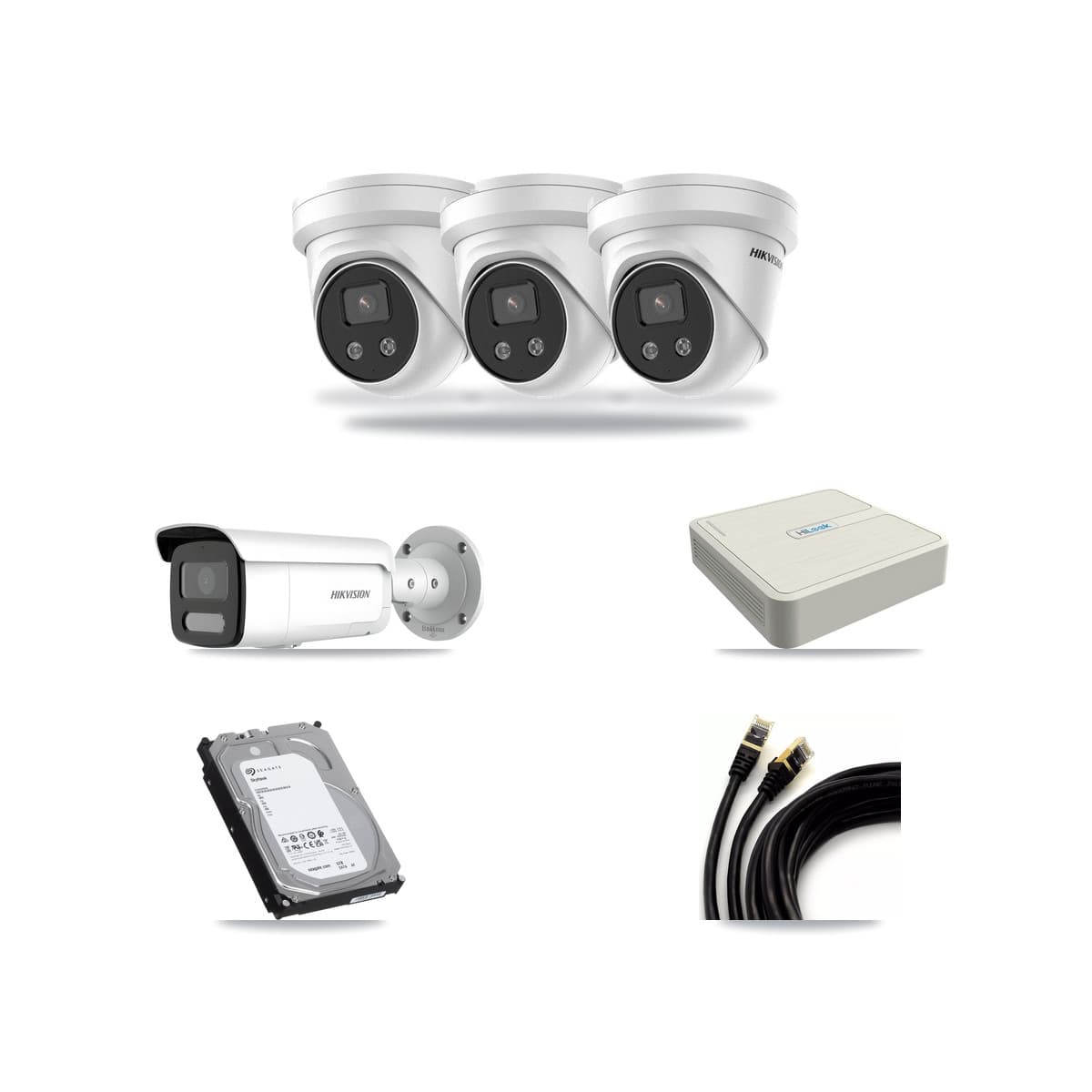 Hikvision & HiLook 8-Channel 4MP – 5MP CCTV Kit — 1 4MP Bullet + 3 5MP Turret Cameras + 6TB Recording (NVR-108H-D Recorder) - Image 1