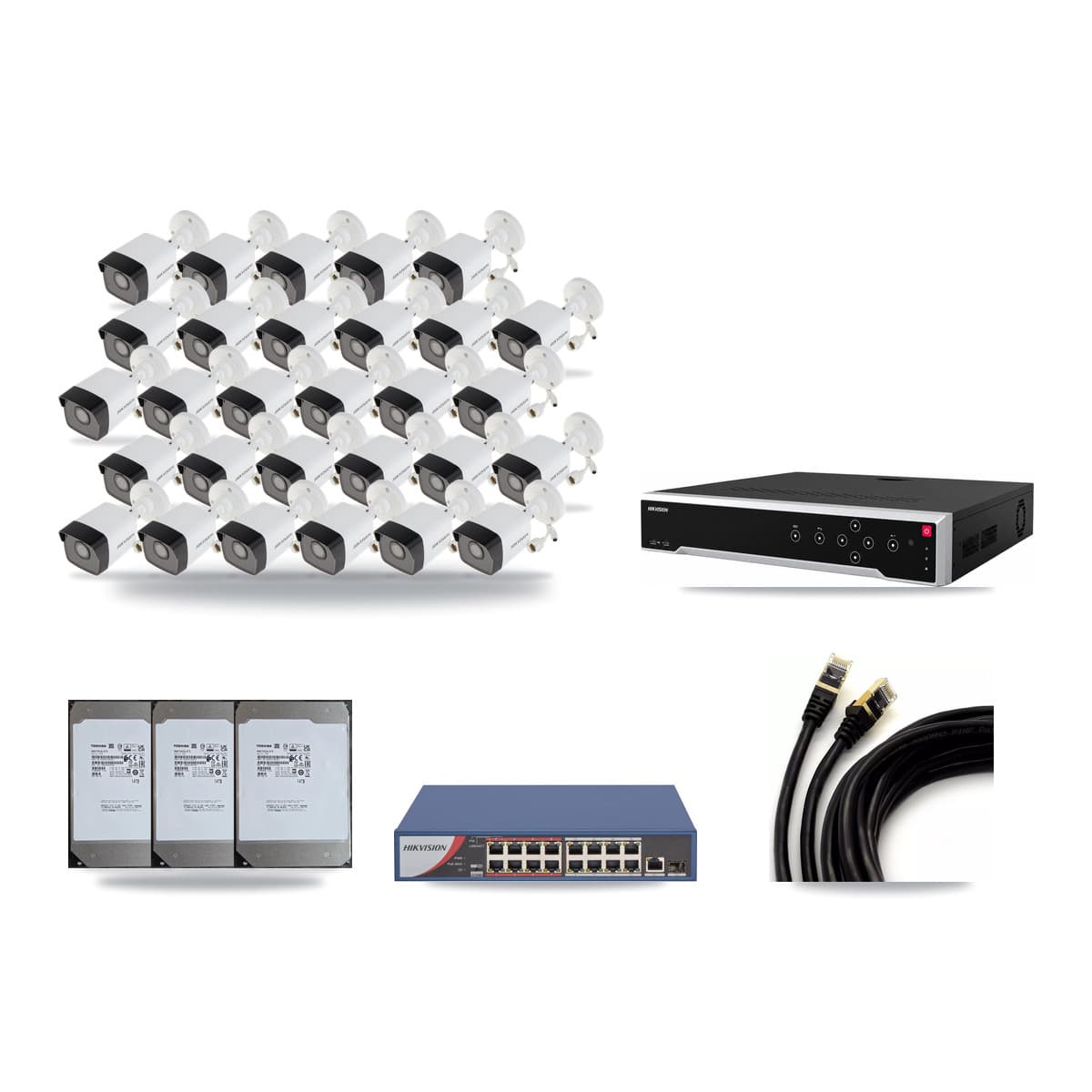 Hikvision 32-Channel 5MP CCTV Kit — 29 Bullet Cameras + 3× 14TB Recording - Image 1