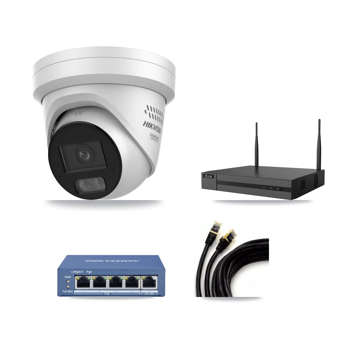 HiLook 4-Channel 4MP – 5MP CCTV Kit — 1 4MP Turret + 1 5MP Dome Cameras + 3TB Recording