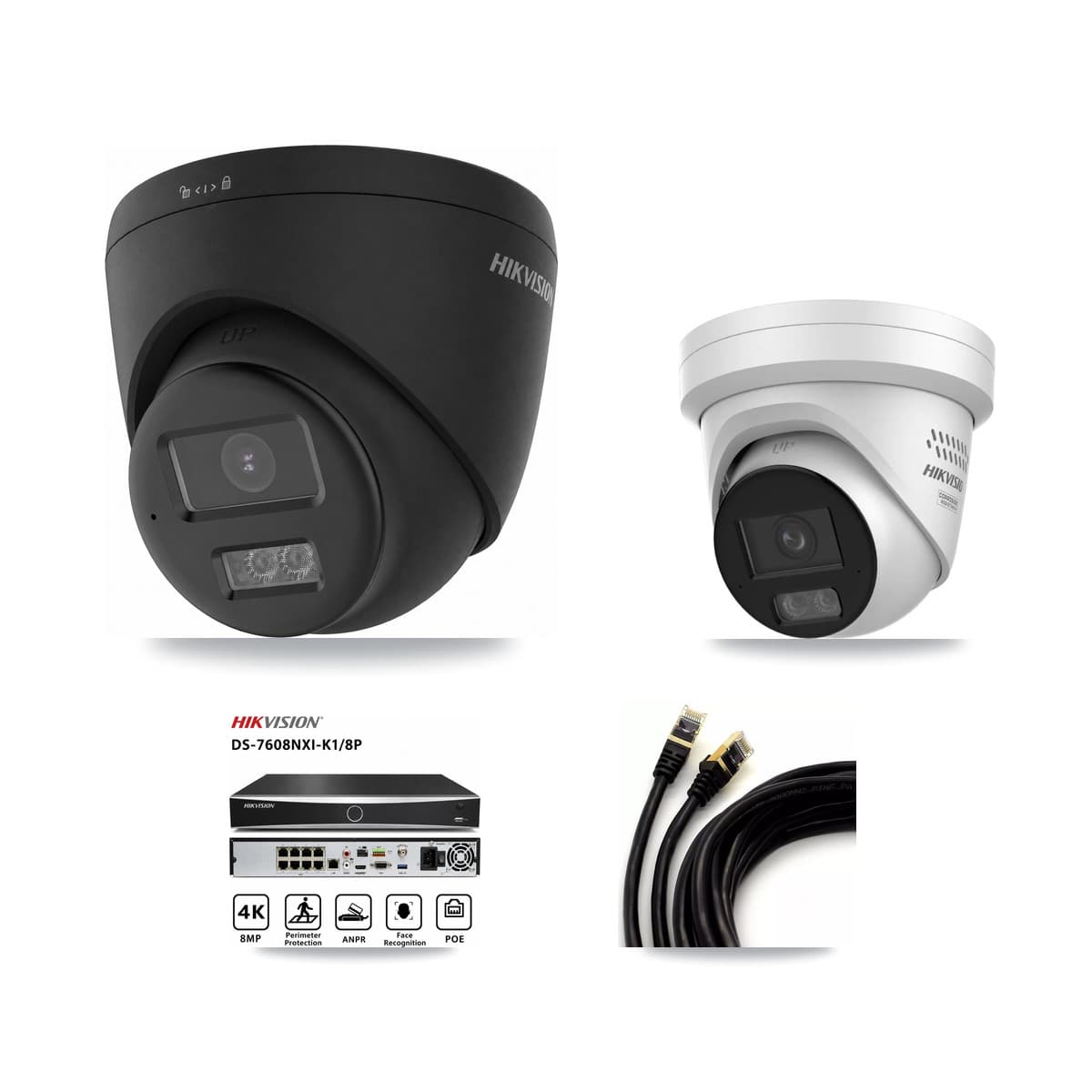 Hikvision 8-Channel 4MP – 4K CCTV Kit — 2 4K + 2 4MP Turret Cameras + 8TB Recording