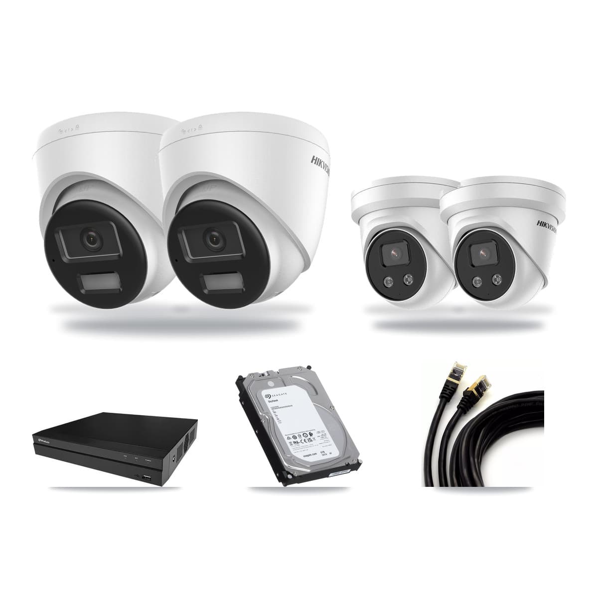 Hikvision & Prolux 8-Channel 5MP – 4K CCTV Kit — 2 DS-2CD1383G2-LIU 4K + 2 DS-2CD3356G2-ISU 5MP Turret Cameras + 6TB Recording (PXN-2108HS-8P-4K Recorder) - Image 1