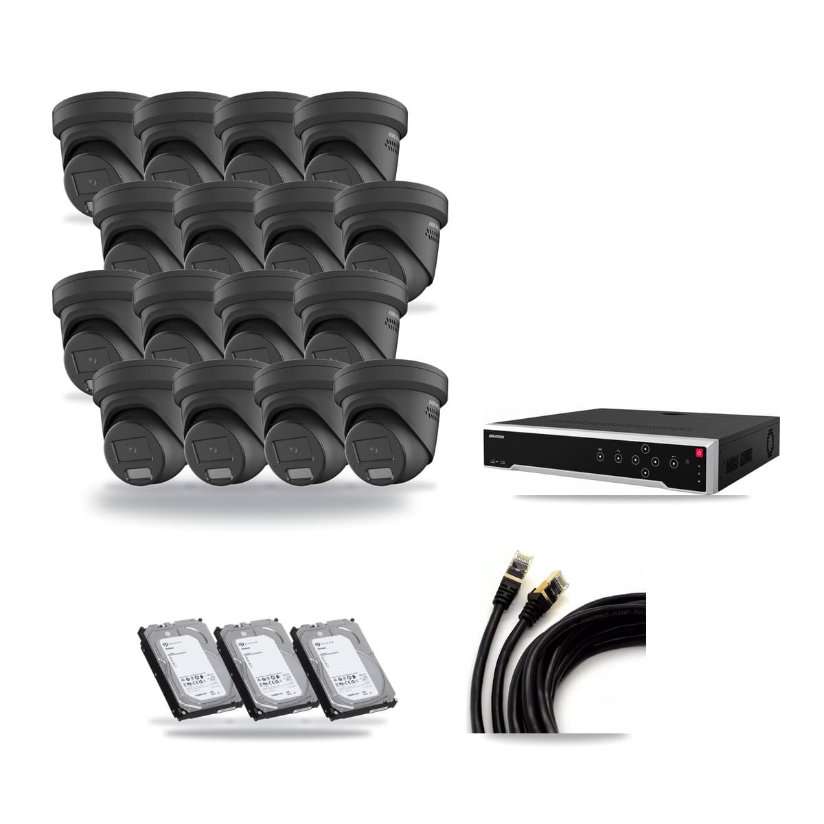 Hikvision 32-Channel 4MP CCTV Kit — 16 Black Turret Cameras + 3× 6TB Recording - Image 1