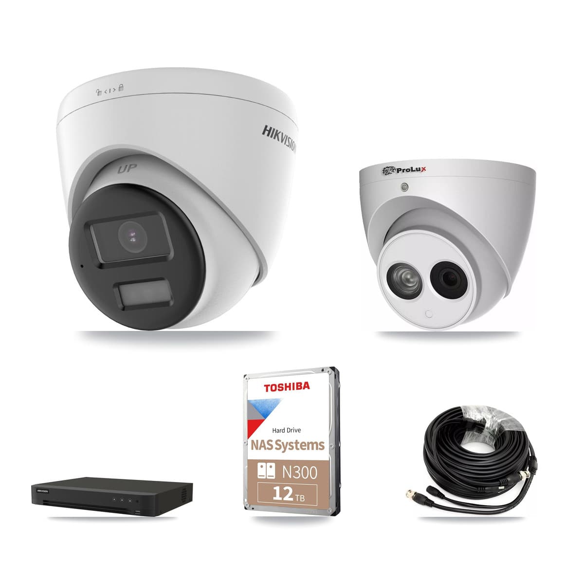 Hikvision & Prolux 8-Channel 4MP – 4K CCTV Kit — 6 4K + 1 4MP Turret Cameras + 12TB Recording