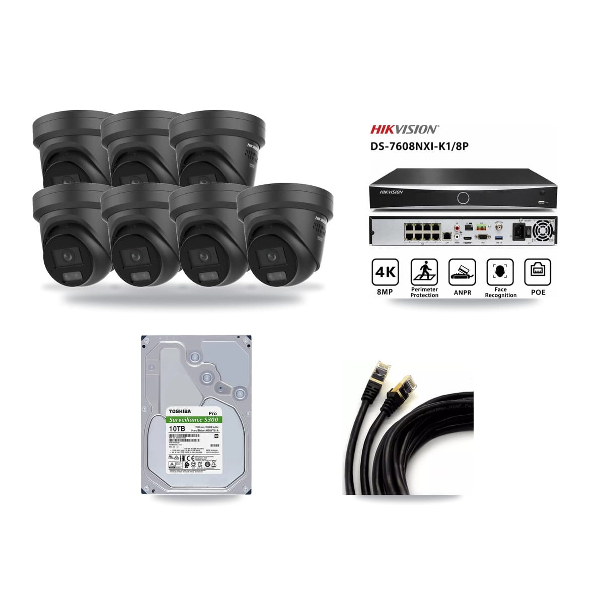 Hikvision 8-Channel 4K CCTV Kit — 7 Black DS-2CD2387G3 Turret Cameras + 10TB Recording - Image 1